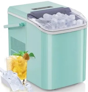 JOINSUN Countertop Portable Ice Maker, 9 Cubes in 6 Min, Self-Cleaning with Handle, Ice Scoop, Green ZBJ-PP10A-GN