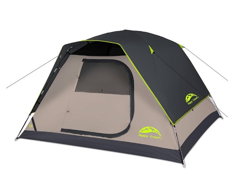 Happy Travel Camping Tent, 4 Person Dome Tents for Camping with Rainfly, Waterproof Clip Easy Setup Portable Family Tent with Mesh Windows, 20% More Headroom Backpacking Tents for Camping & Hiking