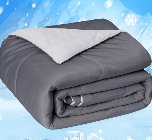 HOMFINE Cooling Comforter Japanese Double-Sided Cold Tech Fabric Cooling Blanket for Night Sweats Hot Sleepers, Q-Max 0.45 Soft Breathable Silky Smooth Lightweight Grey Summer Comforter Queen