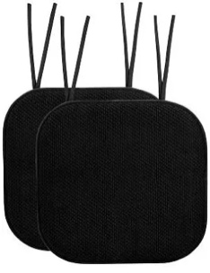 Sweet Home Collection Chair Cushion Memory Foam Pads with Ties Honeycomb Pattern Slip Non Skid Rubber Back Rounded Square 16" x 16" Seat Cover, 2 Pack, Black
