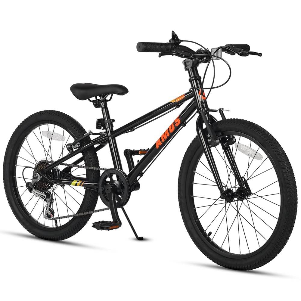 Glerc Amos 20 Inch Kids Road Bike for 6 7 8 9 Years Old Boys Girls, 6-Speed Road Bicycle for Youth with Kickstand & Dual Handbrakes for Gift, Black