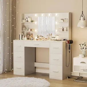 Vanity Desk Vanity Table With 7 Drawers And 6 Storage Shelves