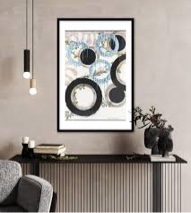 Painted Blue Circles' Framed Water