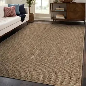 easy jute rugs 9’x12’ natural color living room indoor outdoor area rug for farmhouse patio and kitchen rug high traffic washable easy to clean solid boho woven design outside carpet (5 x 7)
