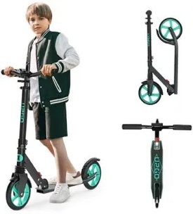 UPGO Kick Scooter for Teens, Kids & Adults, Max 240 lbs, Foldable, 8-Inch Wheels, 4 Adjustable Levels, Aqua