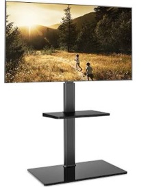 FITUEYES Universal TV Stand for 32 39 40 43 49 50 55 60 Inch TVs, TV Floor Stand with Swivel Mount, Max Holds 66lbs, Black Glass Base, Height Adjustable, Perfect for Corner & Bedroom