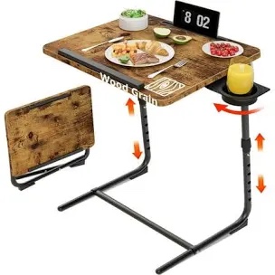 Folding TV Tray Adjustable Dinner - Trays for Eating On Couch Wooden Tables Mate Stand Foldable Desk Table with Cup Holder Portable