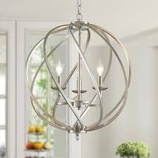 ANJIADENGSHI Modern Globe Chandelier, Brushed Nickel Pendant Lighting for Kitchen Island, Metal Adjustable Hanging Light Fixture for Dining Living Room Foyer Bedroom