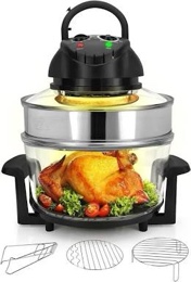 nutrichef 18 quart convection countertop air fryer - see through glass for best cooking results - air fryer, roaster, bake, grill, steam & roast - includes glass bowl, broil rack & toasting rack
