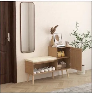 Shoe Cabinet With Upholstered Bench,Narrow Shoe Storage Cabinet,Shoe Rack