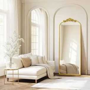 Arched Antique Ornate Full Length Floor Mirror w/Free Standing,71x30 inch