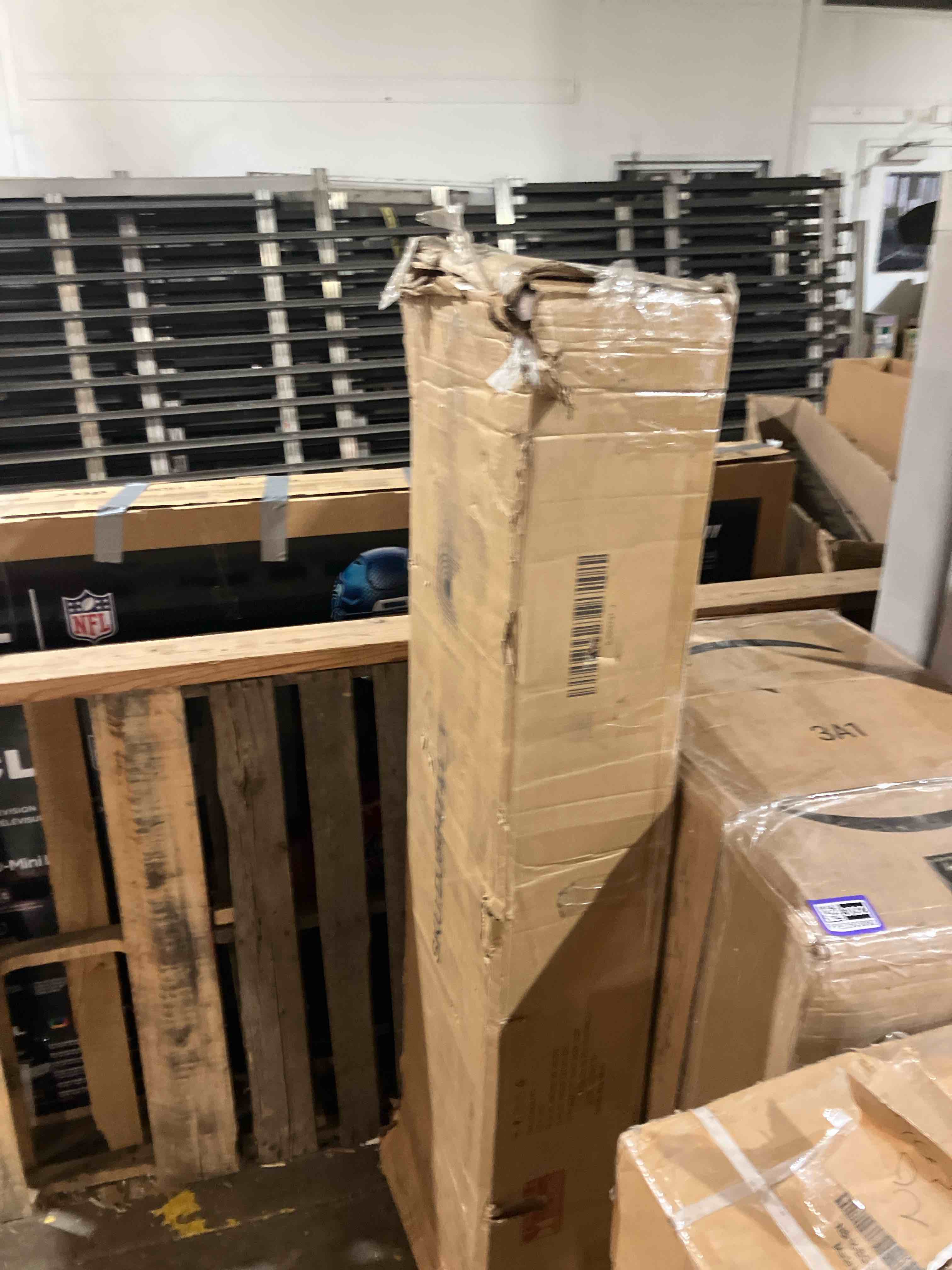 Condition photo showing As Is for Farmhouse Storage Bed Frame With Headboard & Led Light & Usb, 4 Drawers Under Bed, Built In Charging Station, No Noise, No Box Spring Needed( Incomplete box 1)