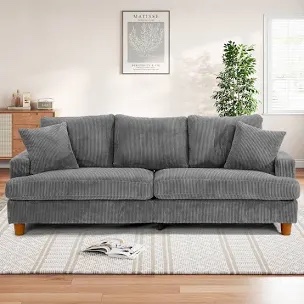 86" Upholstered Corduroy Sofa With Solid Wood Legs