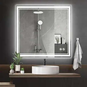 LED Bathroom Mirror Fogless Bathroom Mirror with LED Lights Stepless Dimmable 3 Colors Front and Backlit LED Mirror for Bathroom Vanity Mirror with Lights Wall Mounted