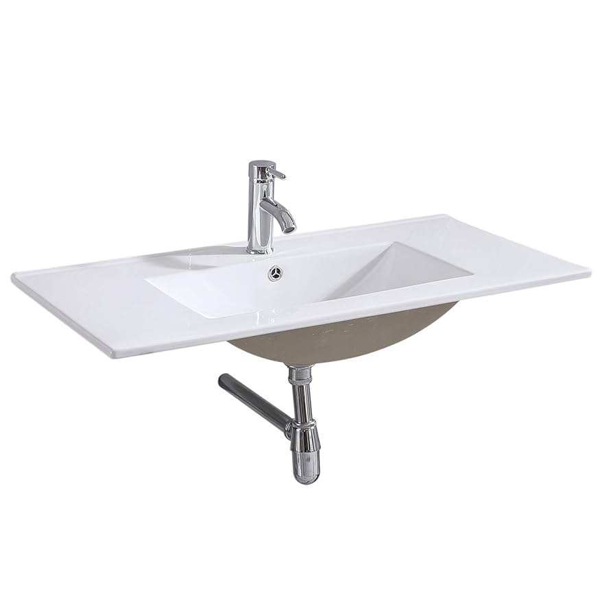 36" Rectangular Undermount Bathroom Sink with Single Hole Faucet, Overflow