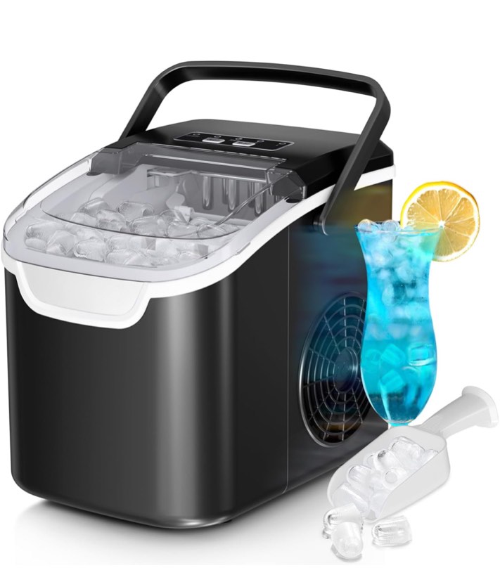 Antarctic Star Countertop Ice Maker Machine, 8 Ice Cubes in 6 mins, 26lb/Day Ice with 2 Sizes- Portable Mini, Energy Saving & Basket/Scoop for Home/Party/Travel/Camping/Bar, Dark Black