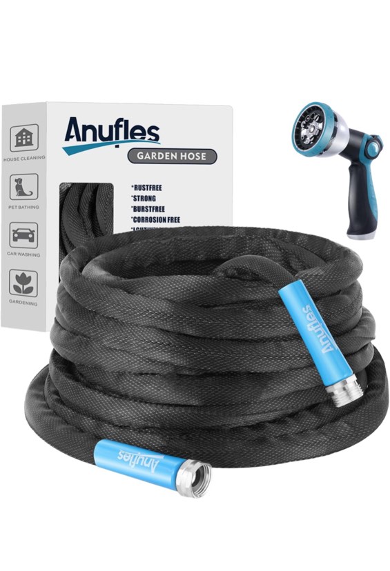 Aunfles 50FT Garden Hose - Flexible Water Hose with 10 Spray Nozzle, Lightweight Design, Easy Storage, Leak-Proof, Compact, Portable, Car Wash for Yard (Black)