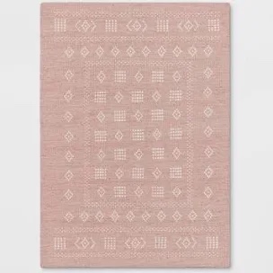 Kehr Geometric Machine Woven Polyester Area Rug in Pink