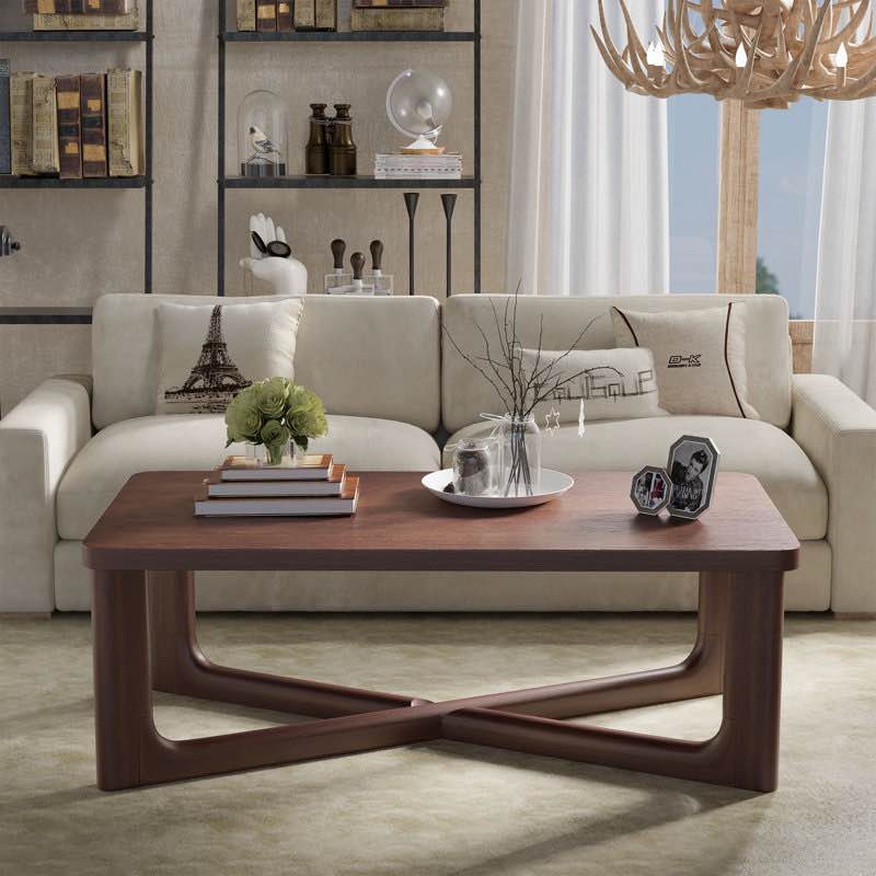 Acorn colored Ashai Round Wood Coffee Table Cocktail Table Teapoy with Crossed Legs