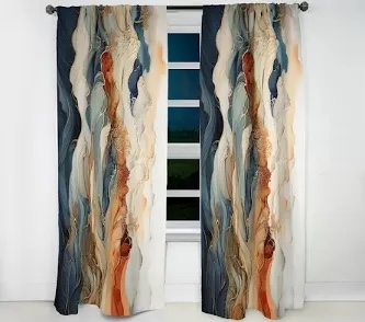 abstract orange and blue river ink iii - abstract marble blackout abstract curtain - 1 panel