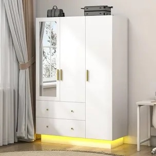 3 Doors Armoire Wardrobe Closet with Mirror and LED Lights (incomplete) 