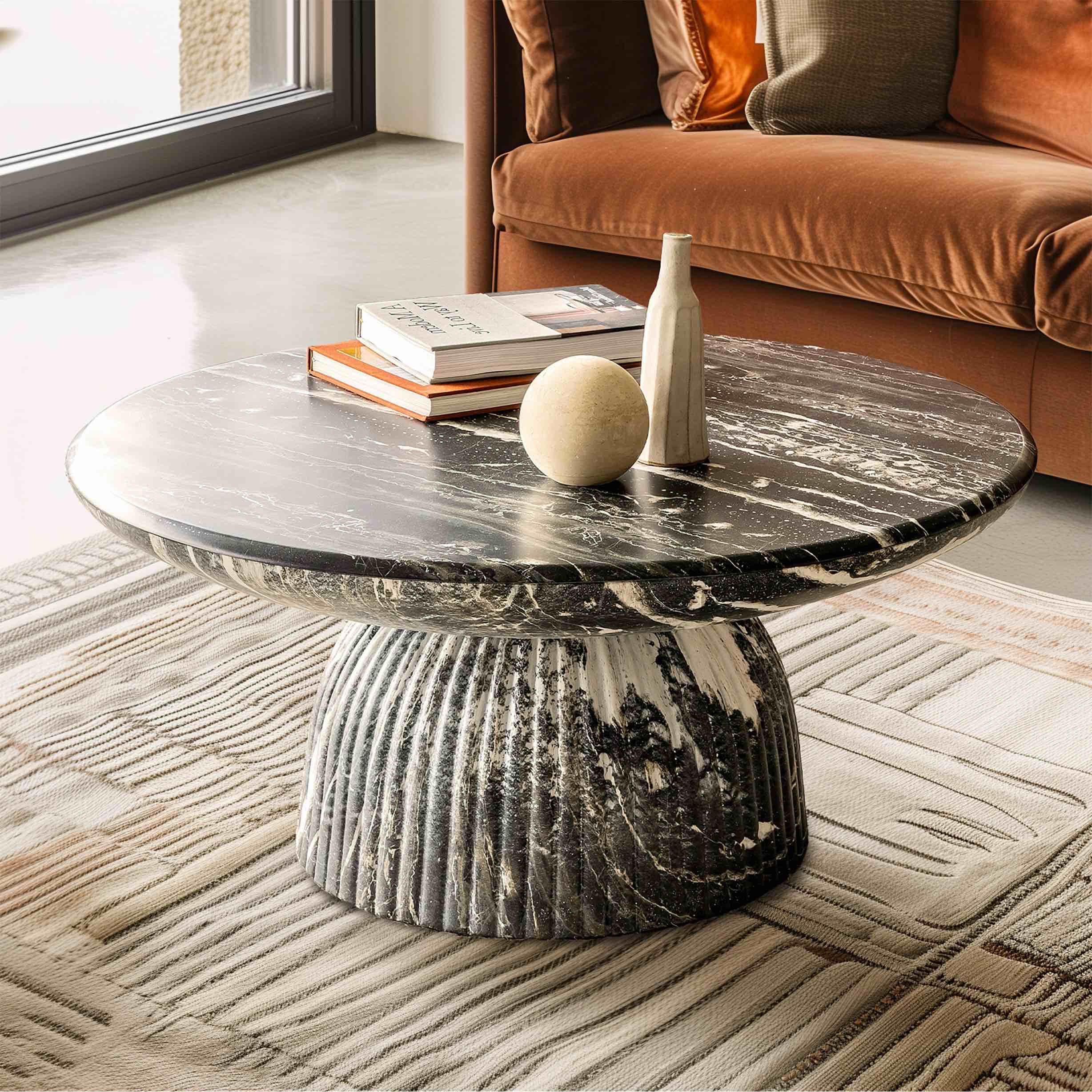 Studio London Maddox Single Round Coffee Table Stone Marble Effect(table top only) 