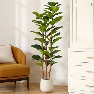 Adcock  Artificial Fiddle Leaf Fig Tree with Realistic Leaves and Natural Trunk, Potted Tree