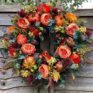fall peony and pumpkin wreath, 17.7in farmhouse fall wreaths for front door, durable autumn wreath with berry pumpkin harvest wreath for halloween home decor