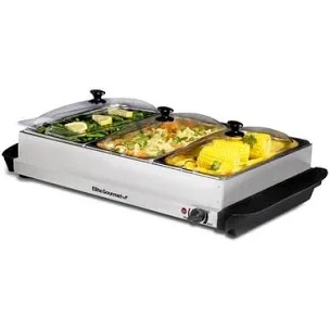 Elite Gourmet EWM-6171 Triple 3 x 2.5 Qt. Trays, Buffet Server, Food Warmer Temperature Control, Clear Slotted Lids, Perfect for Parties, Entertaining & Holidays, 7.5 Qt Total, Stainless Steel