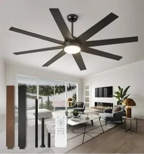 ZMISHIBO 72 inch Aluminium Blade Ceiling Fans with Lights and Remote, Outdoor Ceiling Fans for Patio Living Room with Quiet DC Motor, 6 Speed Reversible, 3 CCT, Black Industrial Ceiling Fan, 8 Blades
