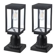 2 Pack Solar Outdoor Post Light With Clear Glass Shade (bulb Included)