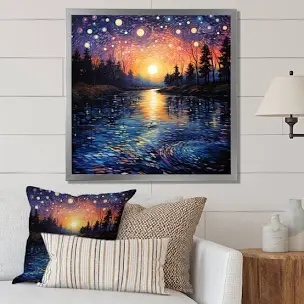 Vangogh Twilight Reflections Pointillism - Vangogh Wall Art by Vincent Van Gogh Painting