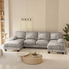 6 Seat U-Shaped Sectional Sofa, 105" Wide Modern Soft Sofa Couch with Double Chaises