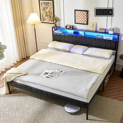 Tryston Bed with 2-Tier Storage Headboard & LED Light
