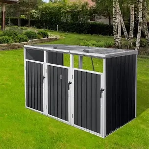 garbage bin shed stores 3 trash cans metal outdoor bin shed for garbage storage,grey