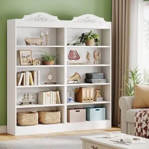 72.83" H X 31.5" W  5 Tier White Modern Bookcase, Set Of 2