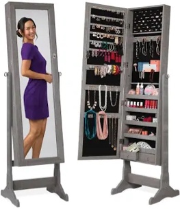 Grey 22'' Wide Jewelry Armoire With Mirror
