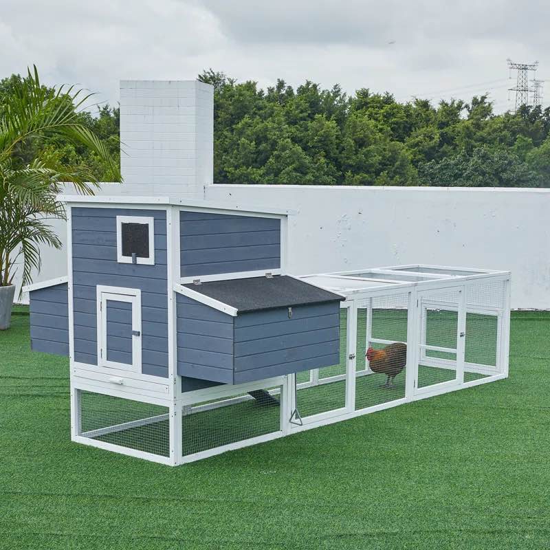 35.2 square feet wooden chicken coop for 4-8 chickens, with chicken run, 4 nesting boxes, ramps, and tray – perfect outdoor poultry & duck house