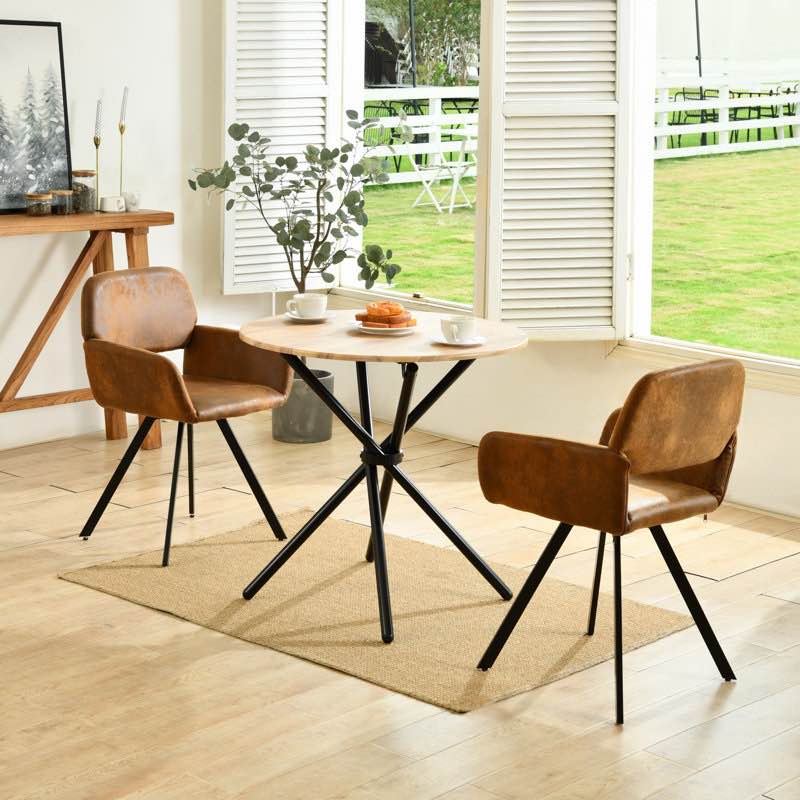 harjovan 3 pieces modern dining set round table upholstered chairs for small spaces dining room breakfast nook