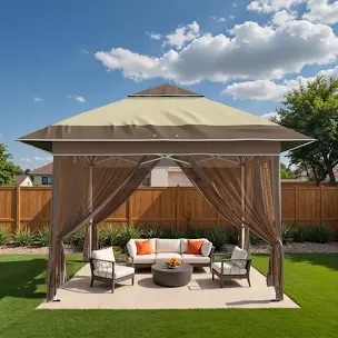 pop up gazebo, outdoor instant canopy tent w/4 netting sidewall & auto extending eave, patio gazebos shelter w/mesh wall, center lock, wheeled bag for garden, yard, party, deck