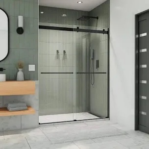 60 in. w x 76 in. h sliding frameless shower door in matte black with clear glass
