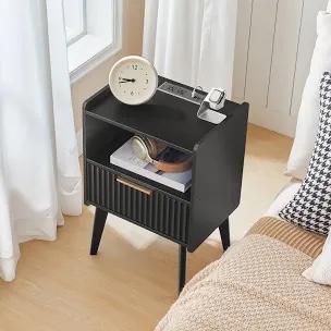 Nightstand Bedside Table With Charging Station 15.9" Modern End Table