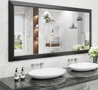 Amara High-Strength Tempered Glass and Aluminum Alloy Framed French Cleat Mounted Wall Decor Bathroom Vanity Mirror with 5-Year Warranty