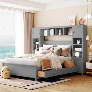 Platformbed With Vertical All-In-One Cabinet And Drawers