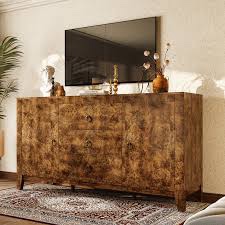 Dorne 60" Modern High Gloss Burl Sideboard with Adjustable Shelves