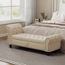 64.5" Storage Bench, Velvet Nails Tufted Chaise Of Lounge Ottoman For Living Room, Bedroom