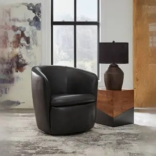 Swivel Barrel Genuine Leather Chair black 