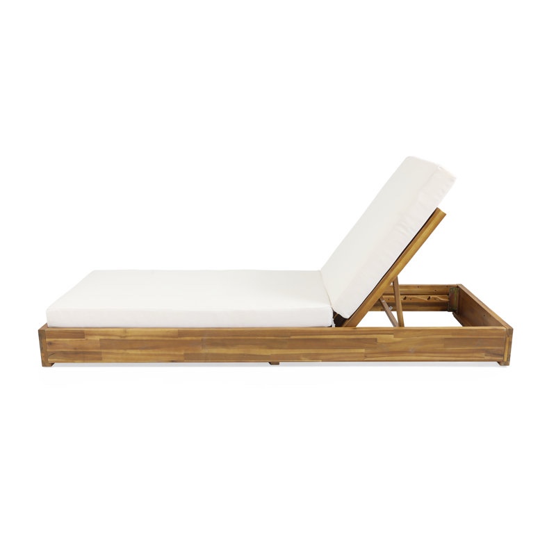 Leite 79" Long Reclining Acacia Chaise Lounge Set with Cushions