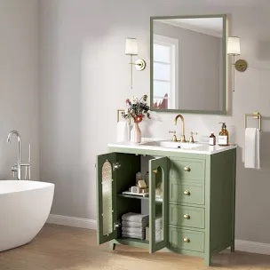 Bathroom Vanity With Two Soft Close Doors,adjustable Shelves And Three Drawers