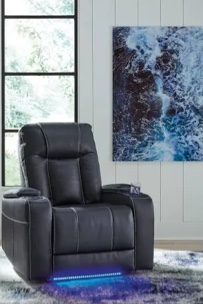 Leather electric recliner with cupholder and charging pad